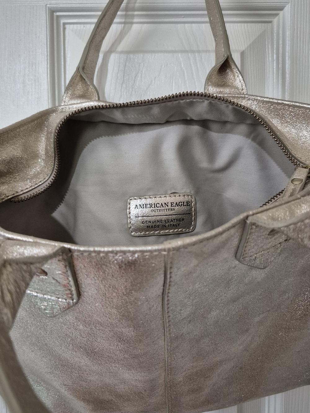 American Eagle Urban Outfitters Italian Leather Silver Tote - Picture 9 of 13